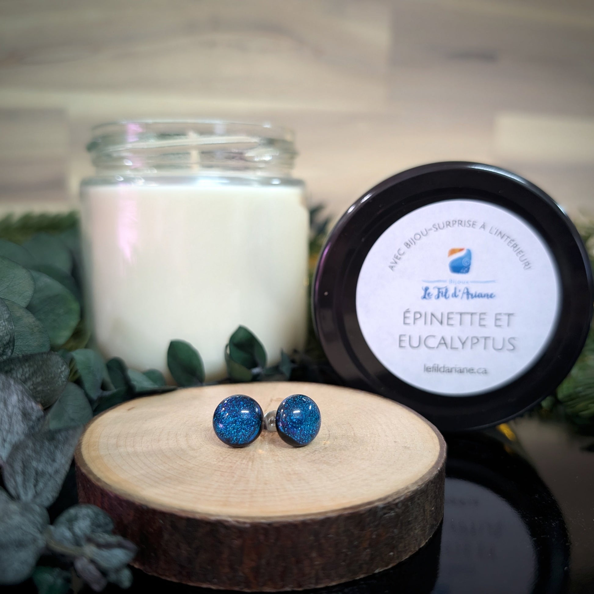 Chandelle - à - bijoux épinette et eucalyptus - Bijoux Le fil d'Ariane