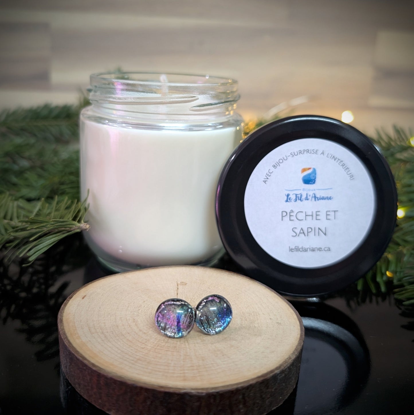 Chandelle - à - bijoux Pêches et sapin - Bijoux Le fil d'Ariane