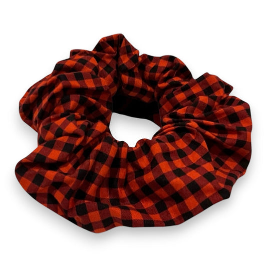 Chouchou carreauté noir et orange/rouge - Bijoux Le fil d'Ariane
