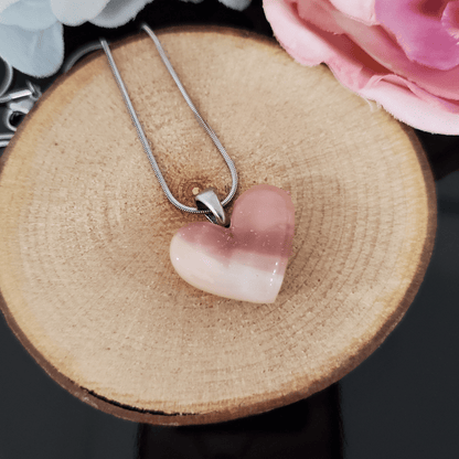 Coeur beige et vieux rose - Bijoux Le fil d'Ariane