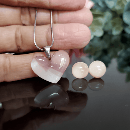 Coeur beige et vieux rose - Bijoux Le fil d'Ariane