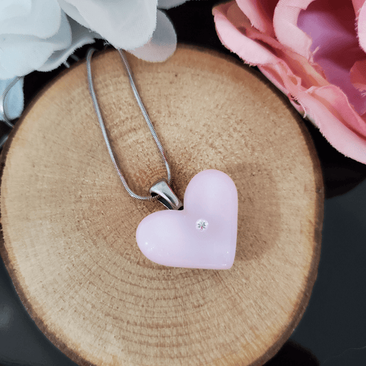 Coeur rose et zircon - Bijoux Le fil d'Ariane