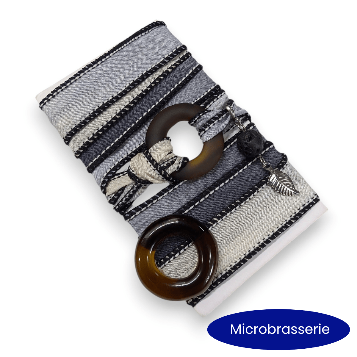 Crépuscule - Bracelet de soie à enrouler, anneau au choix - Bijoux Le fil d'Ariane