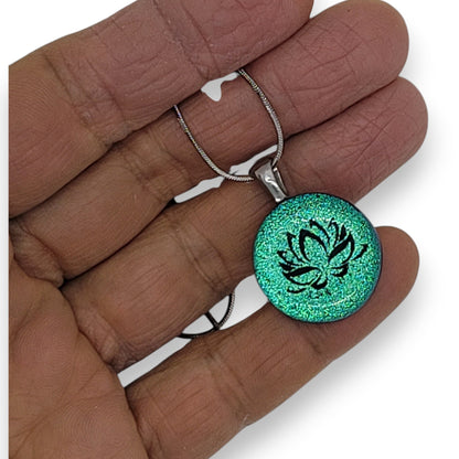 [ Hors - collection ] Collier lotus vert - turquoise - Bijoux Le fil d'Ariane