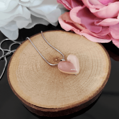 Mini coeur beige et taupe symétrique - Bijoux Le fil d'Ariane