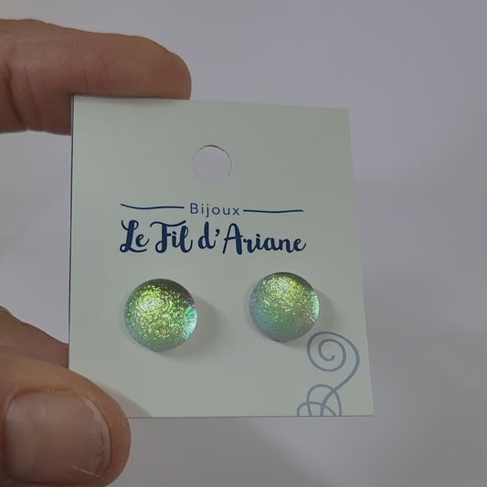 Hellebore stud earrings, transparent green-gold