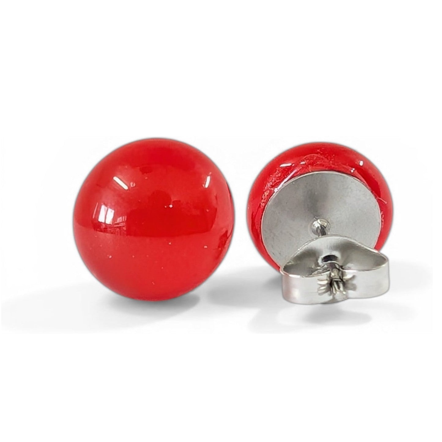 Puces d'oreille Rouge franc - mat ou lustré - Bijoux Le fil d'Ariane