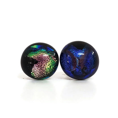 +/- 10 mm, Boucles d'oreilles dépareillées, verre fusion #19 - Bijoux Le fil d'Ariane
