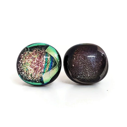 +/- 10 mm, Boucles d'oreilles dépareillées, verre fusion #27 - Bijoux Le fil d'Ariane