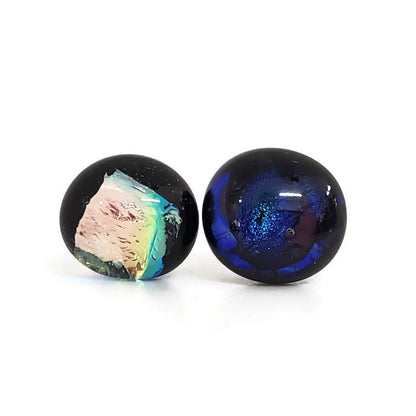 +/- 10 mm, Boucles d'oreilles dépareillées, verre fusion #73 - Bijoux Le fil d'Ariane