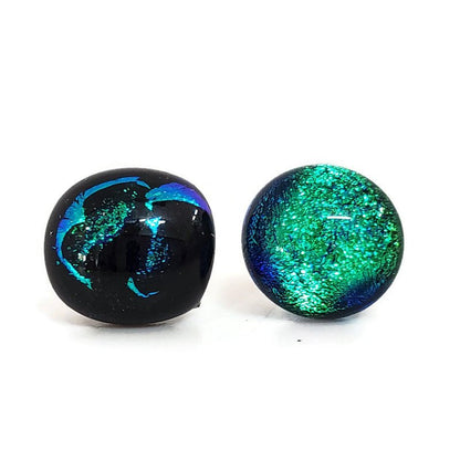 +/- 11 mm, Boucles d'oreilles dépareillées, verre fusion #28 - Bijoux Le fil d'Ariane