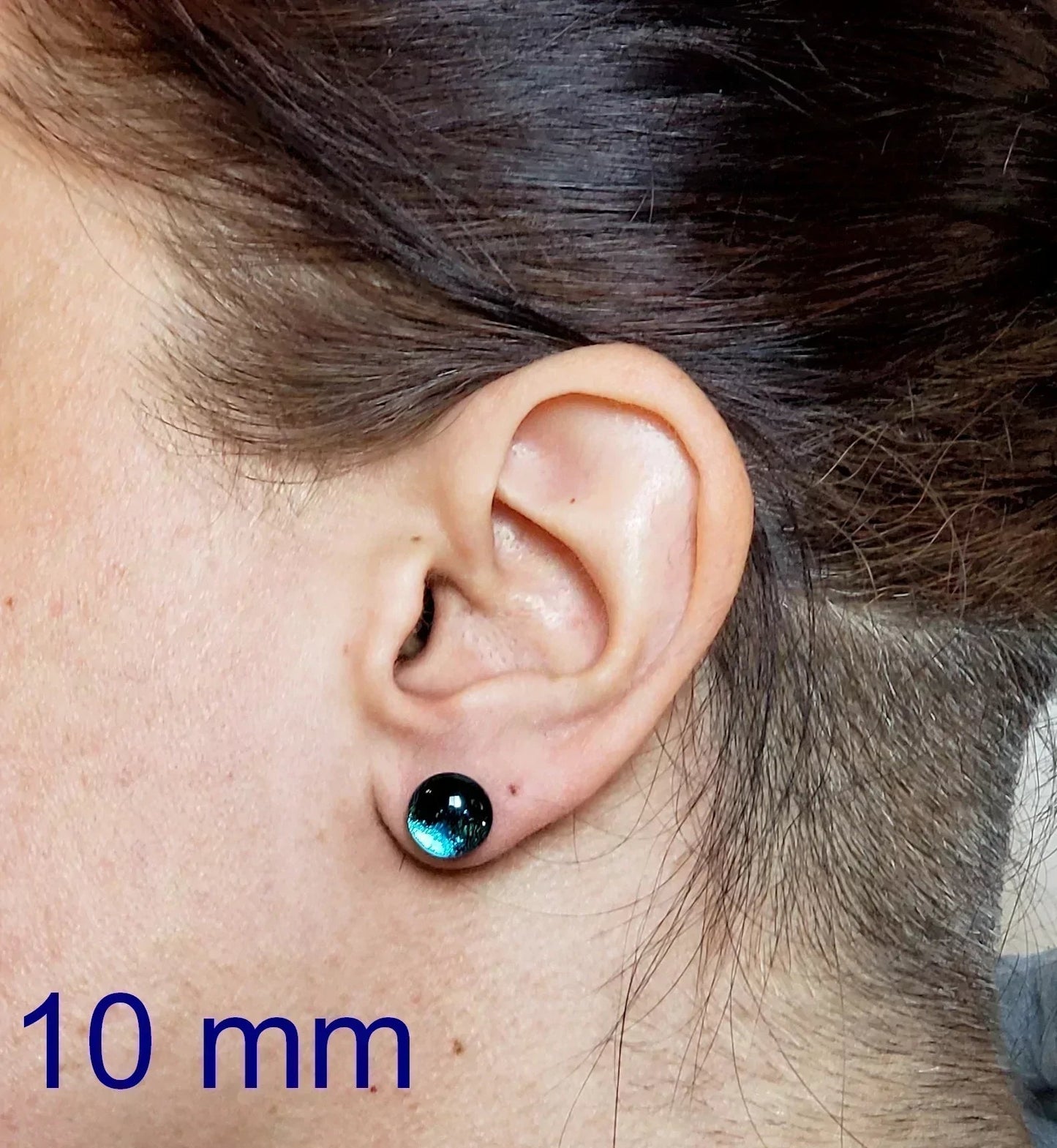 +/- 11 mm, Boucles d'oreilles dépareillées, verre fusion #41 - Bijoux Le fil d'Ariane