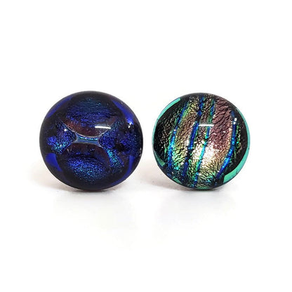 +/- 12 mm, Boucles d'oreilles dépareillées, verre fusion #44 - Bijoux Le fil d'Ariane