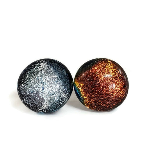+/- 12 mm, Boucles d'oreilles dépareillées, verre fusion #81 - Bijoux Le fil d'Ariane