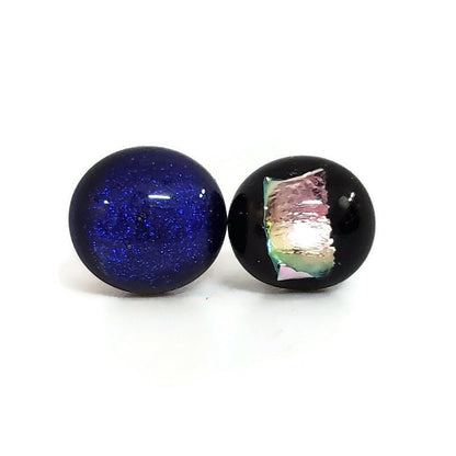 +/- 9 mm, Boucles d'oreilles dépareillées, verre fusion #11 - Bijoux Le fil d'Ariane