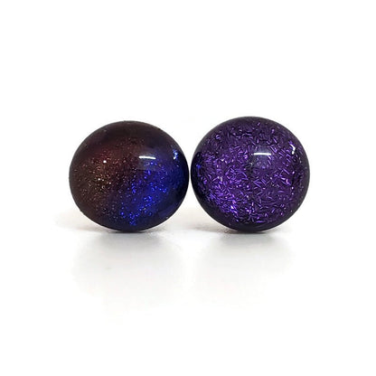 +/- 9 mm, Boucles d'oreilles dépareillées, verre fusion #56 - Bijoux Le fil d'Ariane