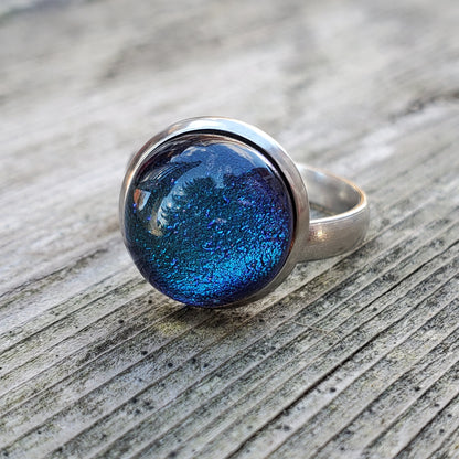 Bague aqua, verre fusion - Bijoux Le fil d'Ariane