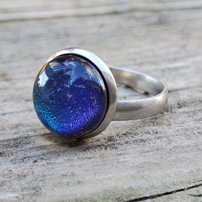 Bague aqua, verre fusion - Bijoux Le fil d'Ariane