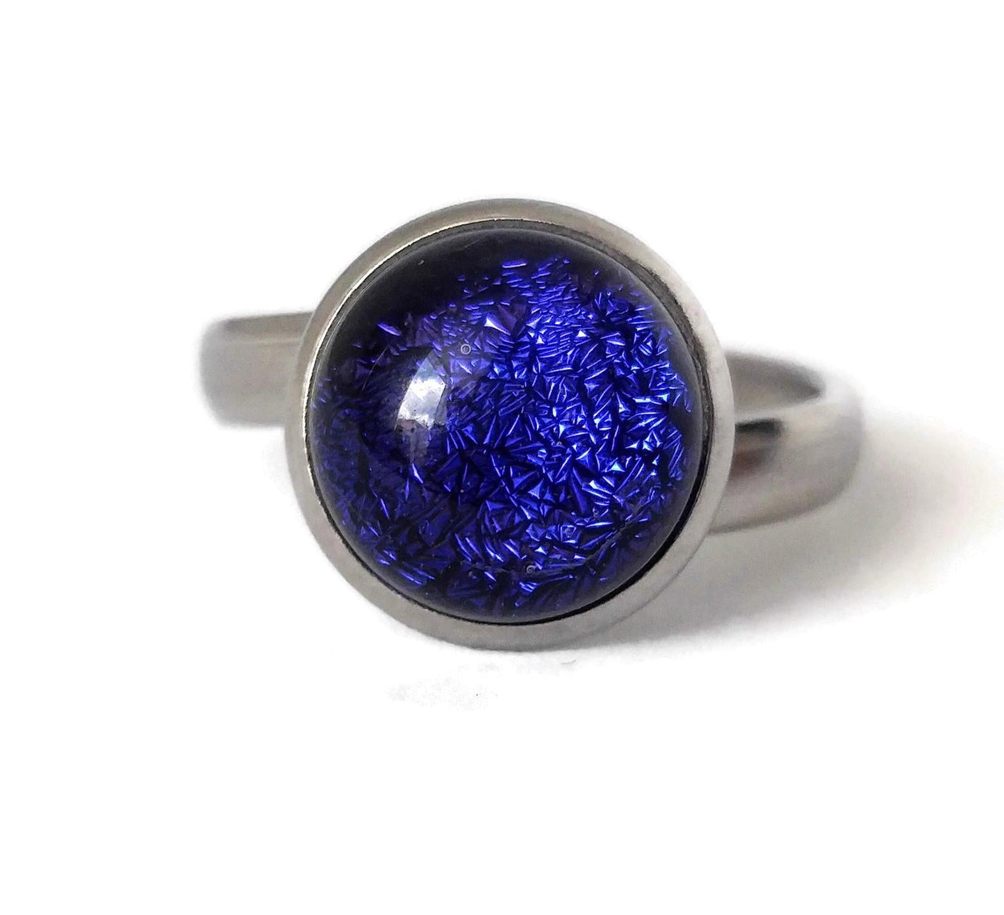 Bague bleu-violet foncé, verre fusion - Bijoux Le fil d'Ariane