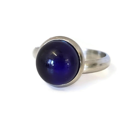 Bague cabochon Minuit, lustré, en verre recyclé - Bijoux Le fil d'Ariane