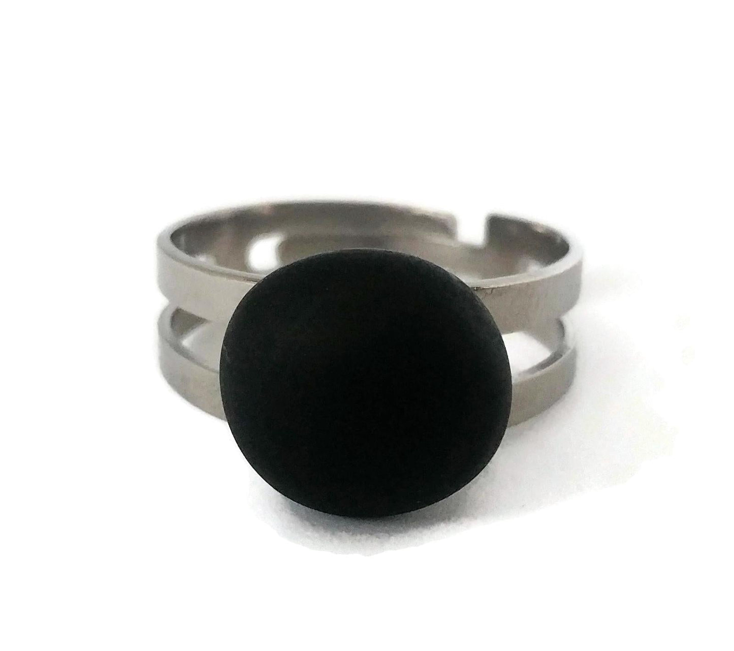 Bague régulière, Black Velvet (noir mat) en verre recyclé - Bijoux Le fil d'Ariane