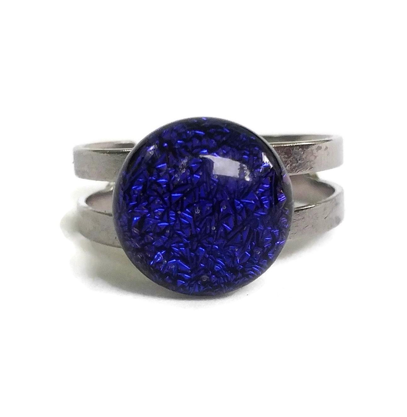 Bague régulière, bleu-violet foncé, verre fusion - Bijoux Le fil d'Ariane