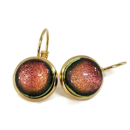 Boucles d'oreille leviers hibiscus (saumon), en verre fusion - Bijoux Le fil d'Ariane