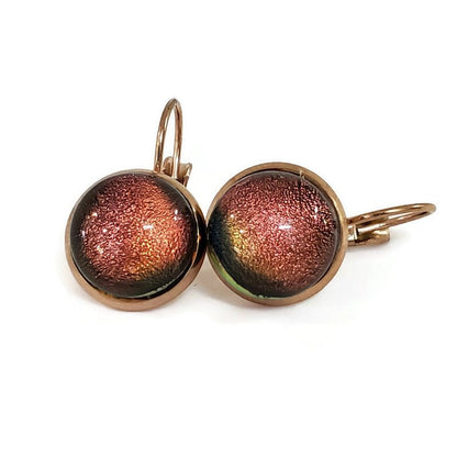 Boucles d'oreille leviers hibiscus (saumon), en verre fusion - Bijoux Le fil d'Ariane