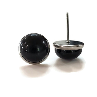 Boucles d'oreilles cabochon Black Velvet (noir) - mat ou lustré - Bijoux Le fil d'Ariane