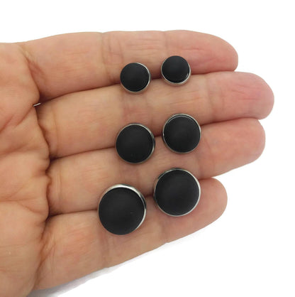 Boucles d'oreilles cabochon Black Velvet (noir) - mat ou lustré - Bijoux Le fil d'Ariane