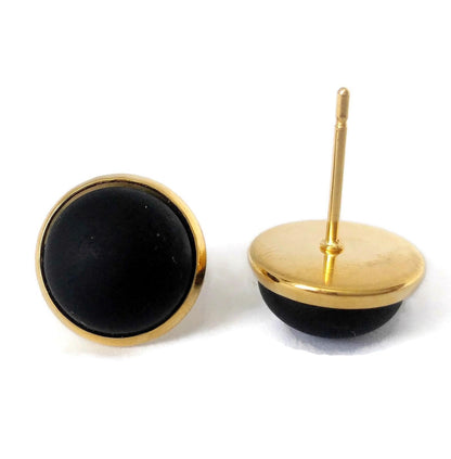 Boucles d'oreilles cabochon Black Velvet (noir) - mat ou lustré - Bijoux Le fil d'Ariane