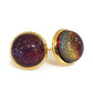 Boucles d'oreilles cabochon rouge-prune en verre fusion - Bijoux Le fil d'Ariane