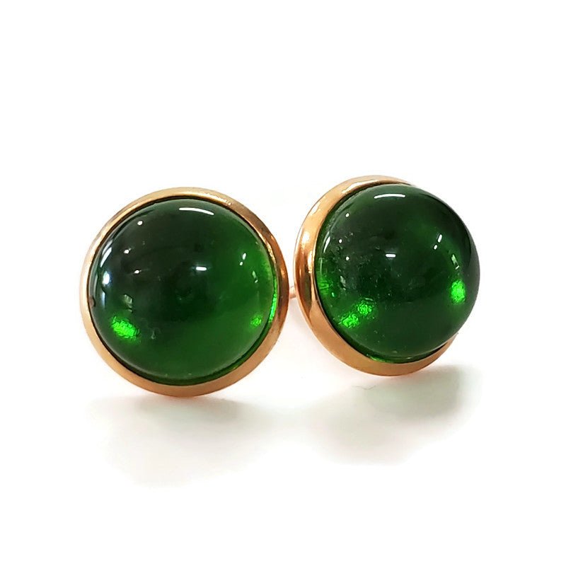 Boucles d'oreilles cabochon Sangria (vert) - mat ou lustré - Bijoux Le fil d'Ariane