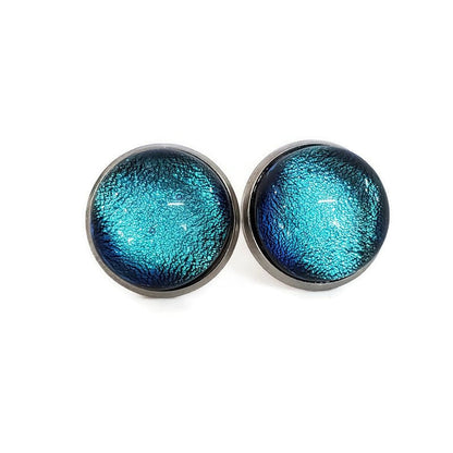 Boucles d'oreilles cabochon turquoise-bleu, en verre fusion - Bijoux Le fil d'Ariane