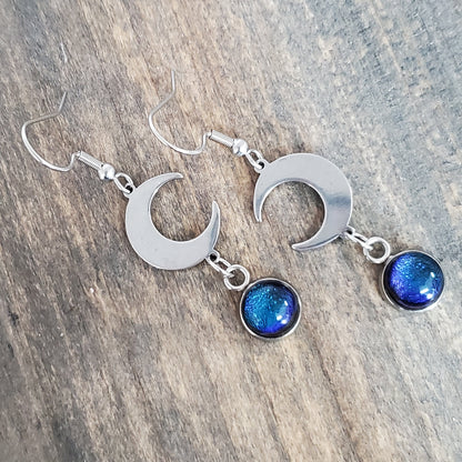 Boucles d'oreilles pendantes lune - Bijoux Le fil d'Ariane