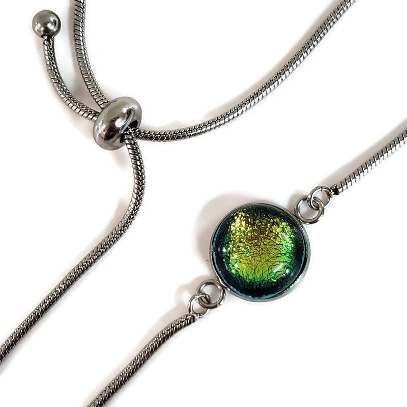 Bracelet ajustable vert-doré - Bijoux Le fil d'Ariane
