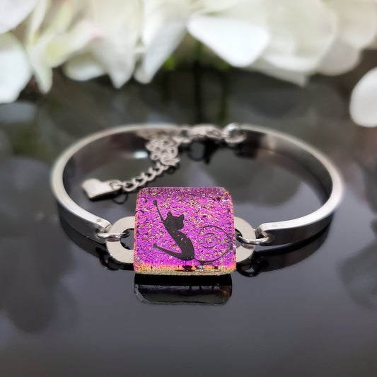 Bracelet chat rose fushia - Bijoux Le fil d'Ariane