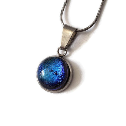 Collier cabochon, aqua, verre fusion - Bijoux Le fil d'Ariane