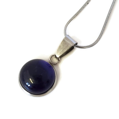 Collier cabochon Minuit, lustré, en verre recyclé - Bijoux Le fil d'Ariane