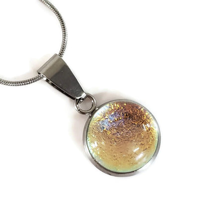 Collier cabochon, orange transparent, verre fusion - Bijoux Le fil d'Ariane