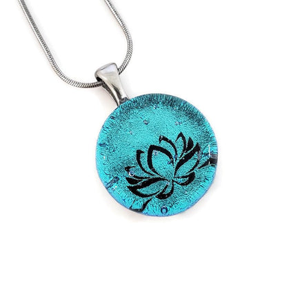 Collier fleur de lotus, rond en verre fusion - Bijoux Le fil d'Ariane
