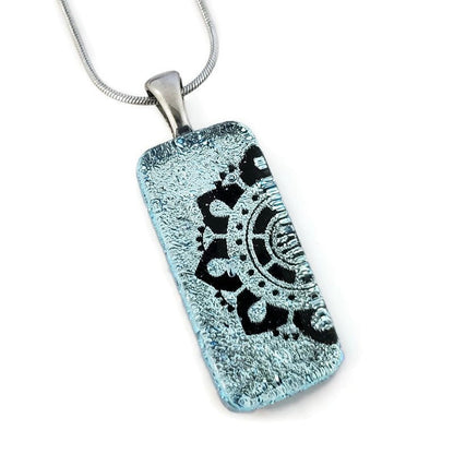 Collier mandala, rectangle en verre fusion - Bijoux Le fil d'Ariane