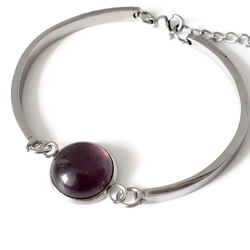 Mini bracelet verre récupéré et inox Solstice (mauve lustré) - Bijoux Le fil d'Ariane