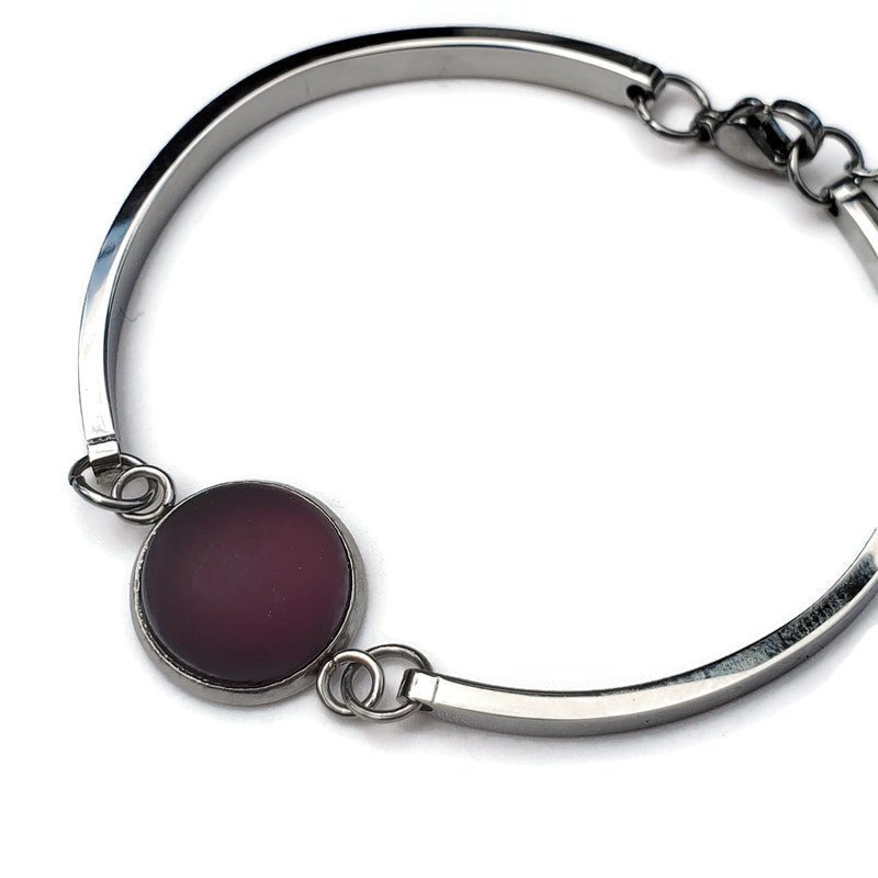 Mini bracelet verre récupéré et inox Solstice (mauve mat) - Bijoux Le fil d'Ariane