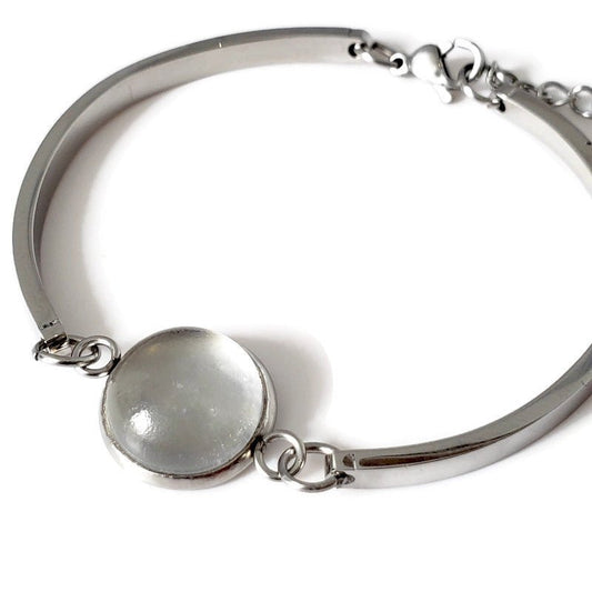 Mini bracelet verre récupéré et inox transparent lustré - Bijoux Le fil d'Ariane