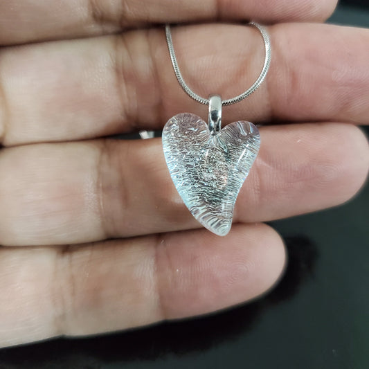 Mini coeur, argent transparent, verre fusion - Bijoux Le fil d'Ariane