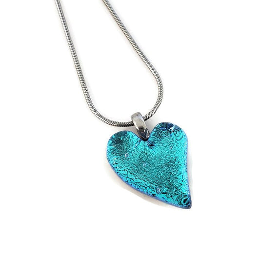 Mini coeur, bleu turquoise, verre fusion - Bijoux Le fil d'Ariane