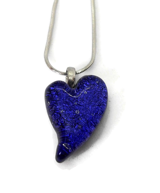 Mini coeur, bleu-violet foncé, verre fusion - Bijoux Le fil d'Ariane
