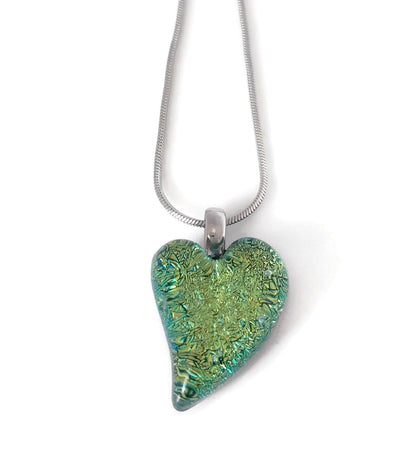 Mini coeur, vert doré, verre fusion - Bijoux Le fil d'Ariane