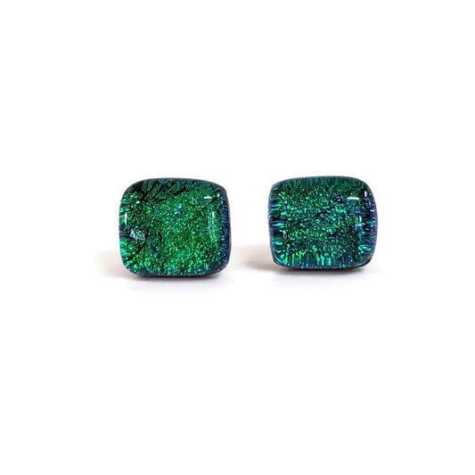 Puces rectangles emeraude - Bijoux Le fil d'Ariane